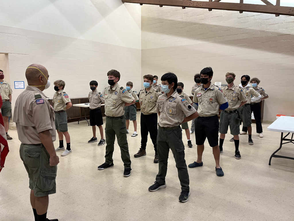 Scouts stand at attention